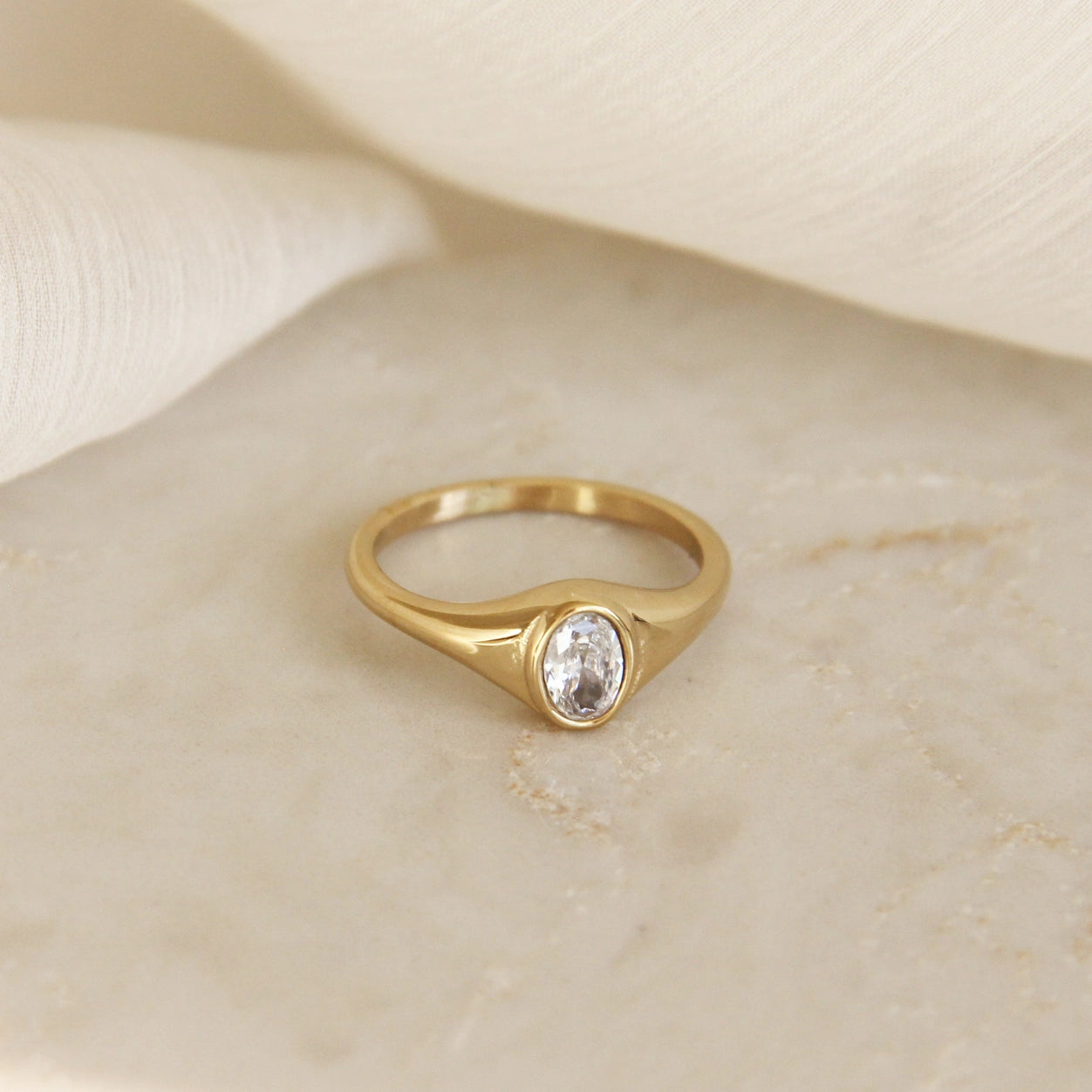 Oval CZ Signet Ring